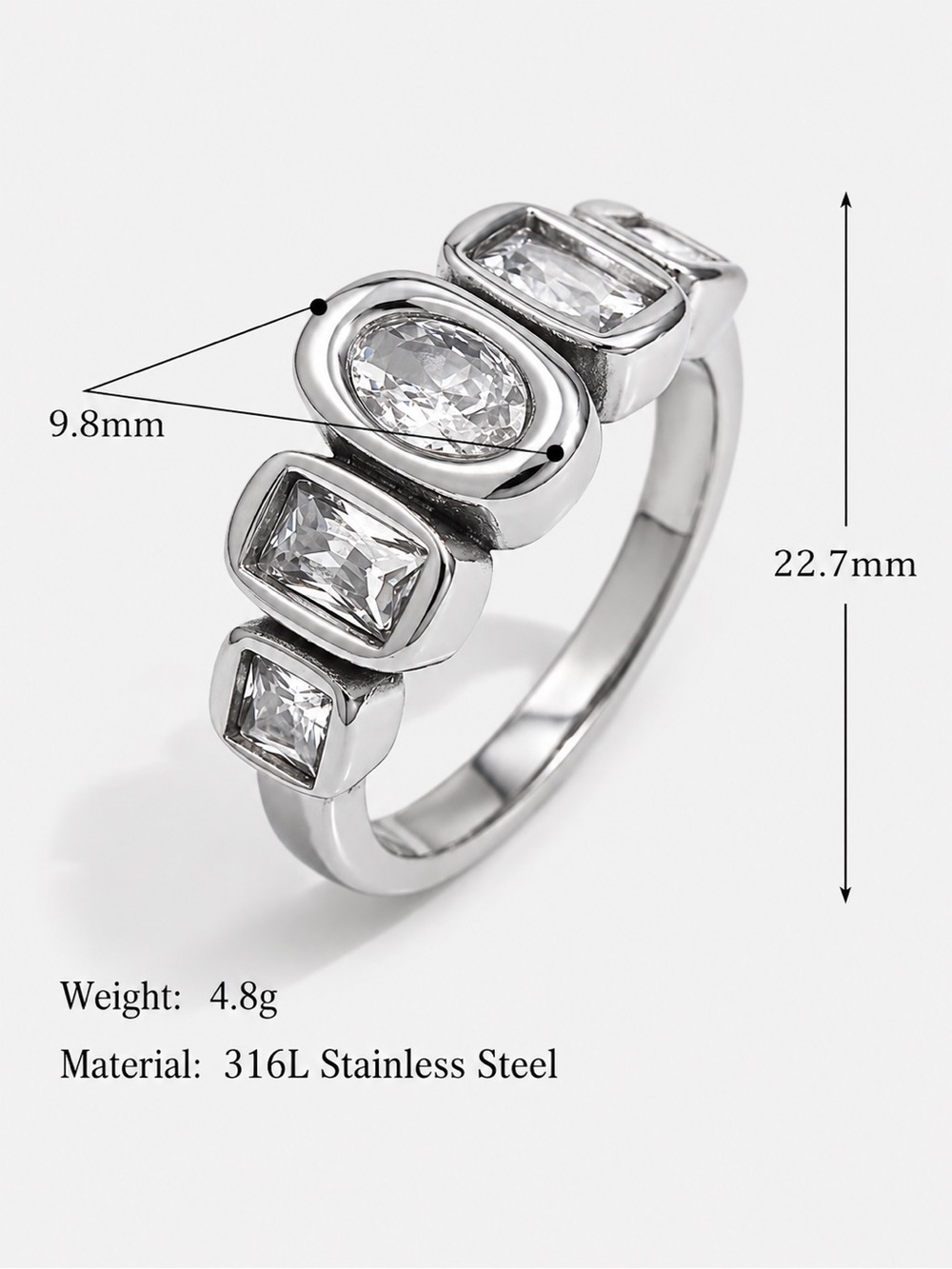 Geometric Clear Zircon Ring silver color - Picture 3 of 9